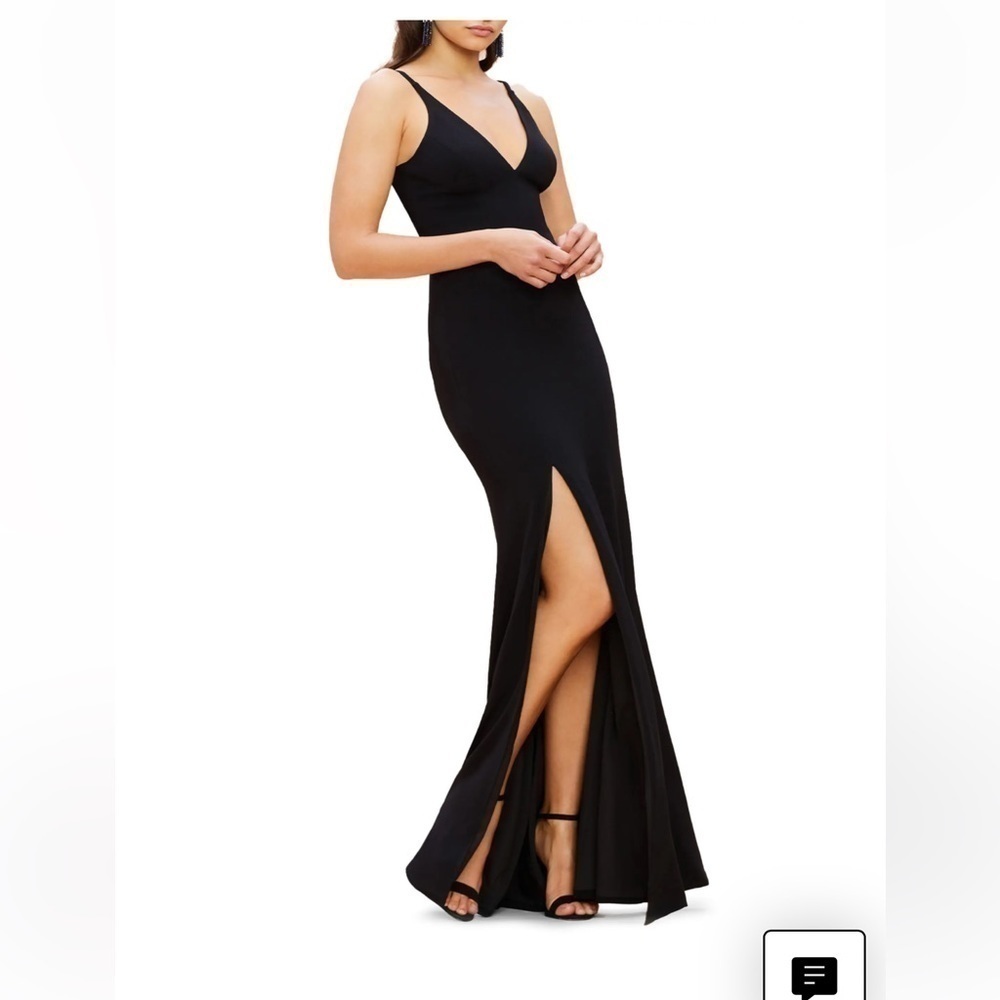 Dress the population Black Iris Slit Crepe Gown Small - Picture 2 of 15